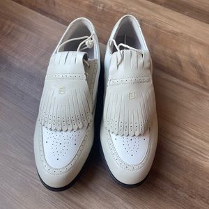 Women's Gold Shoes FootJoy Europa Collection Traditional Tassel Cream and White